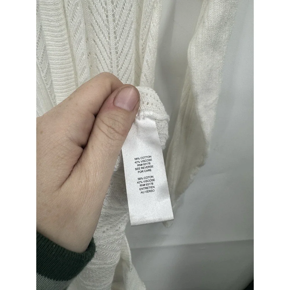 T Tahari Lightweight Open Long Cardigan Sweater Women Small White Whimsical